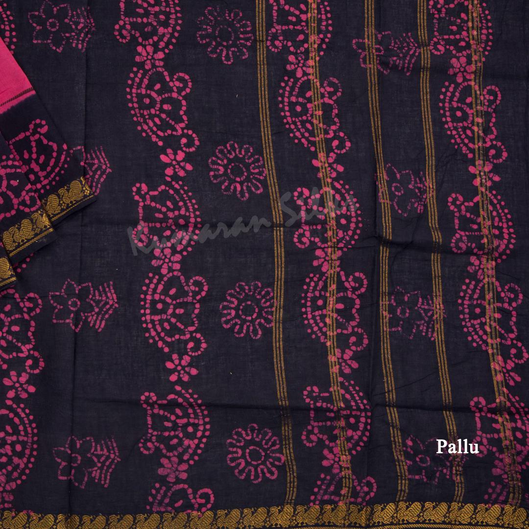 Sungudi Cotton Hot Pink Printed Saree Without Blouse 03 - Kumaran Silks