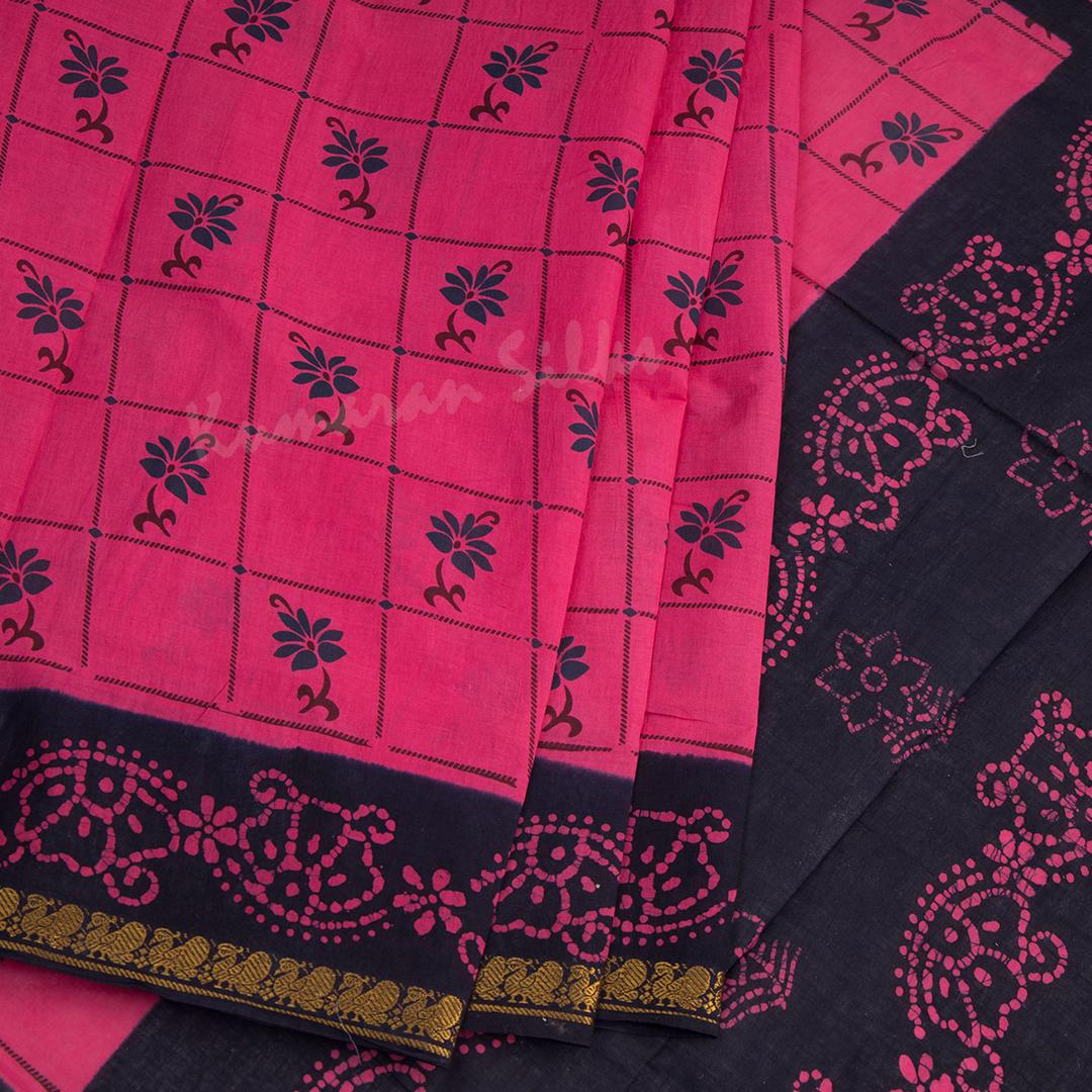 Sungudi Cotton Hot Pink Printed Saree Without Blouse 03 - Kumaran Silks