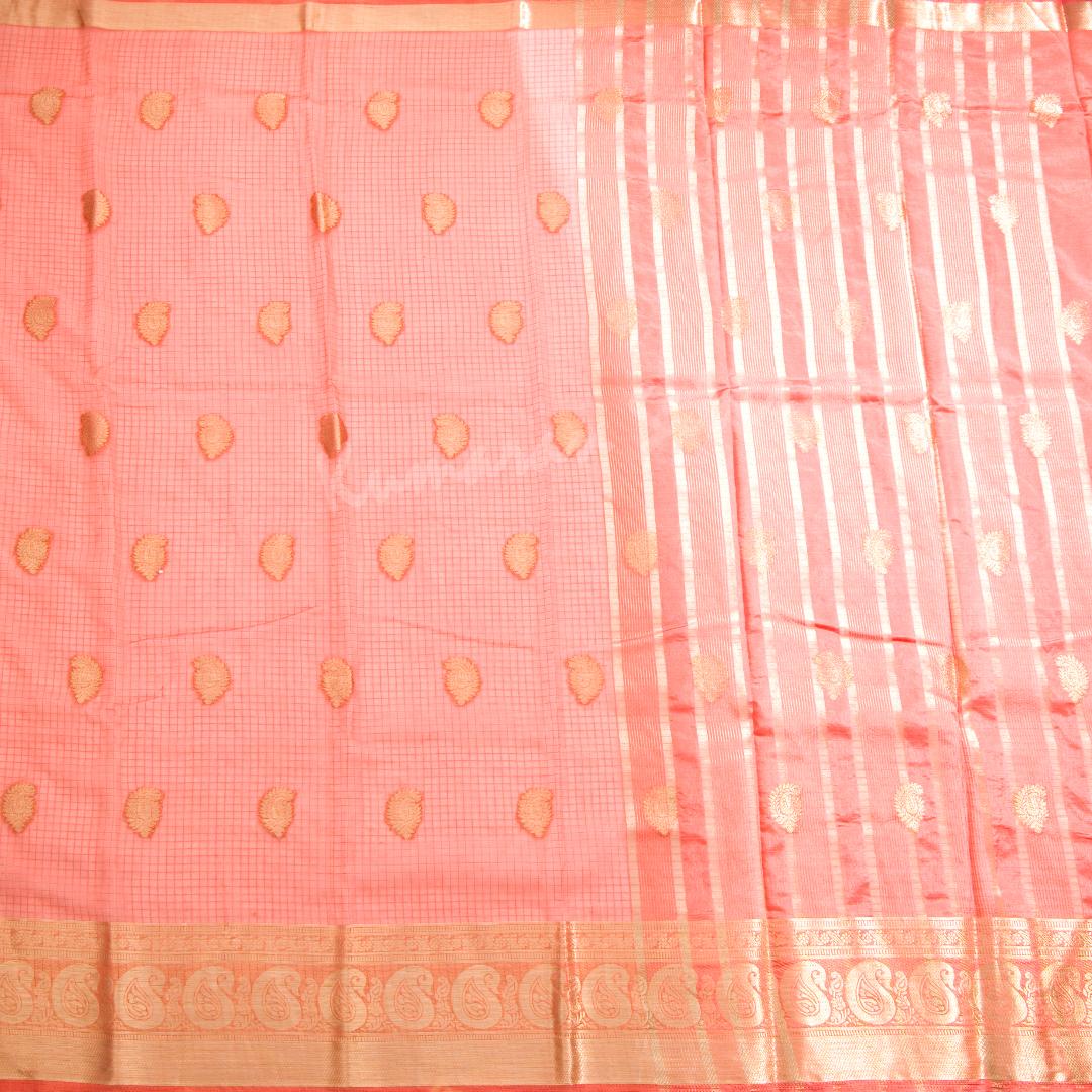 Tissue Dark Peach Mango Zari Worked Saree