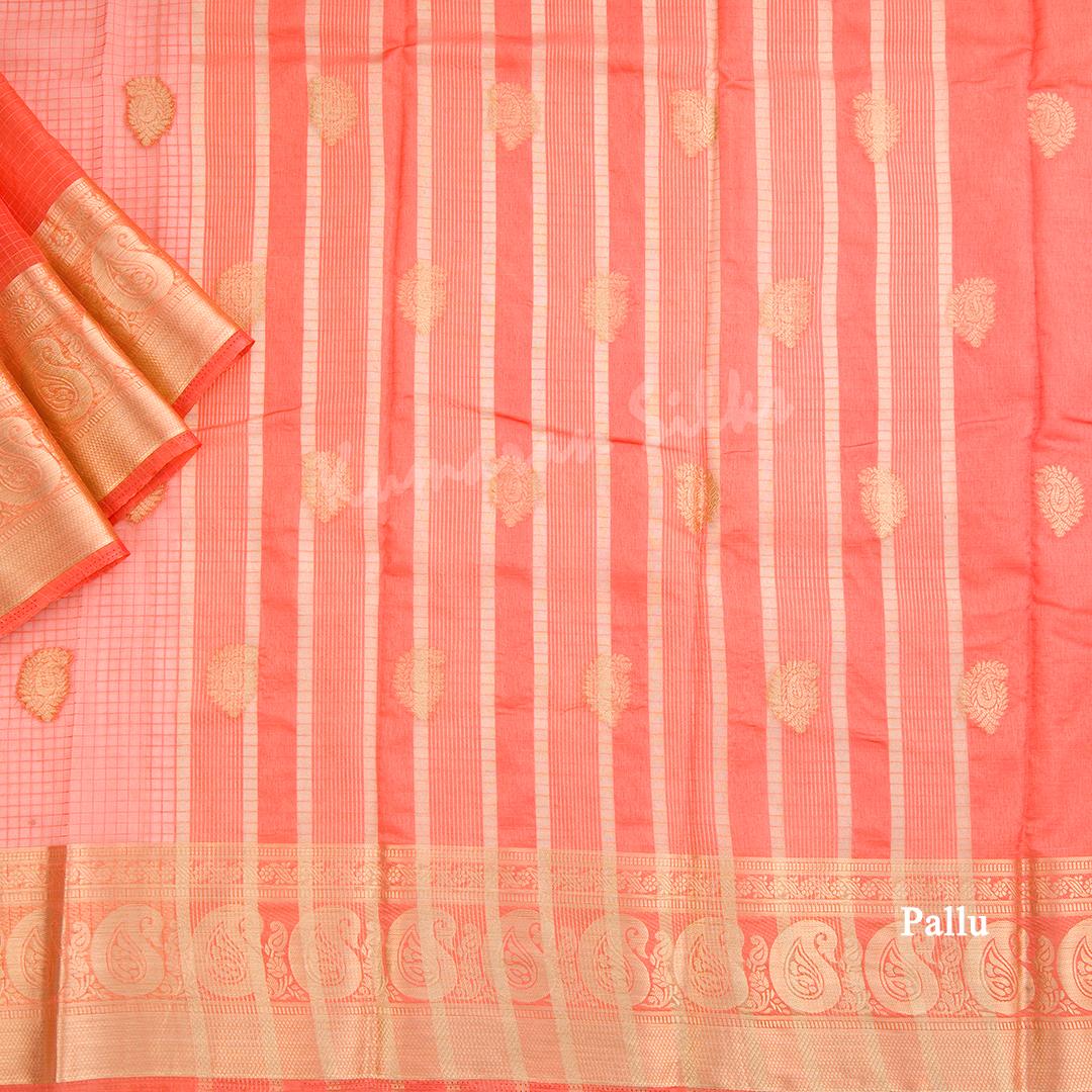 Tissue Dark Peach Mango Zari Worked Saree