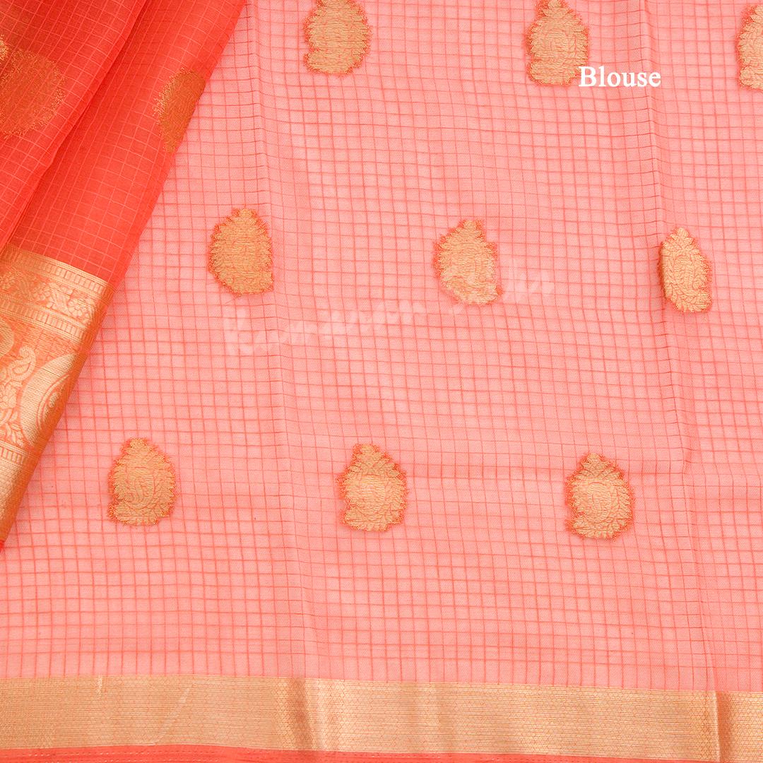 Tissue Dark Peach Mango Zari Worked Saree