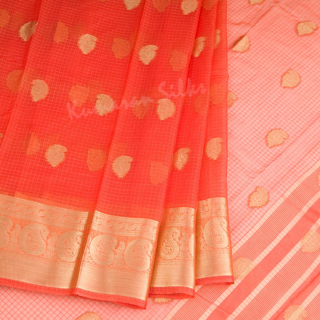 Tissue Dark Peach Mango Zari Worked Saree