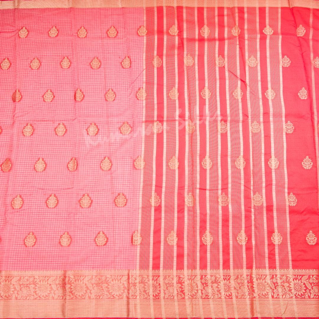 Tissue Red Floral Zari Worked Saree