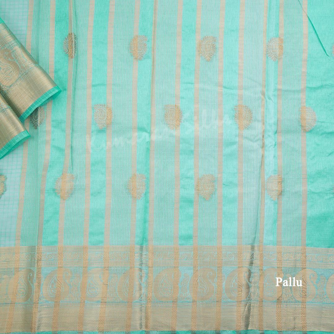 Tissue Turquoise Mango Zari Worked Saree