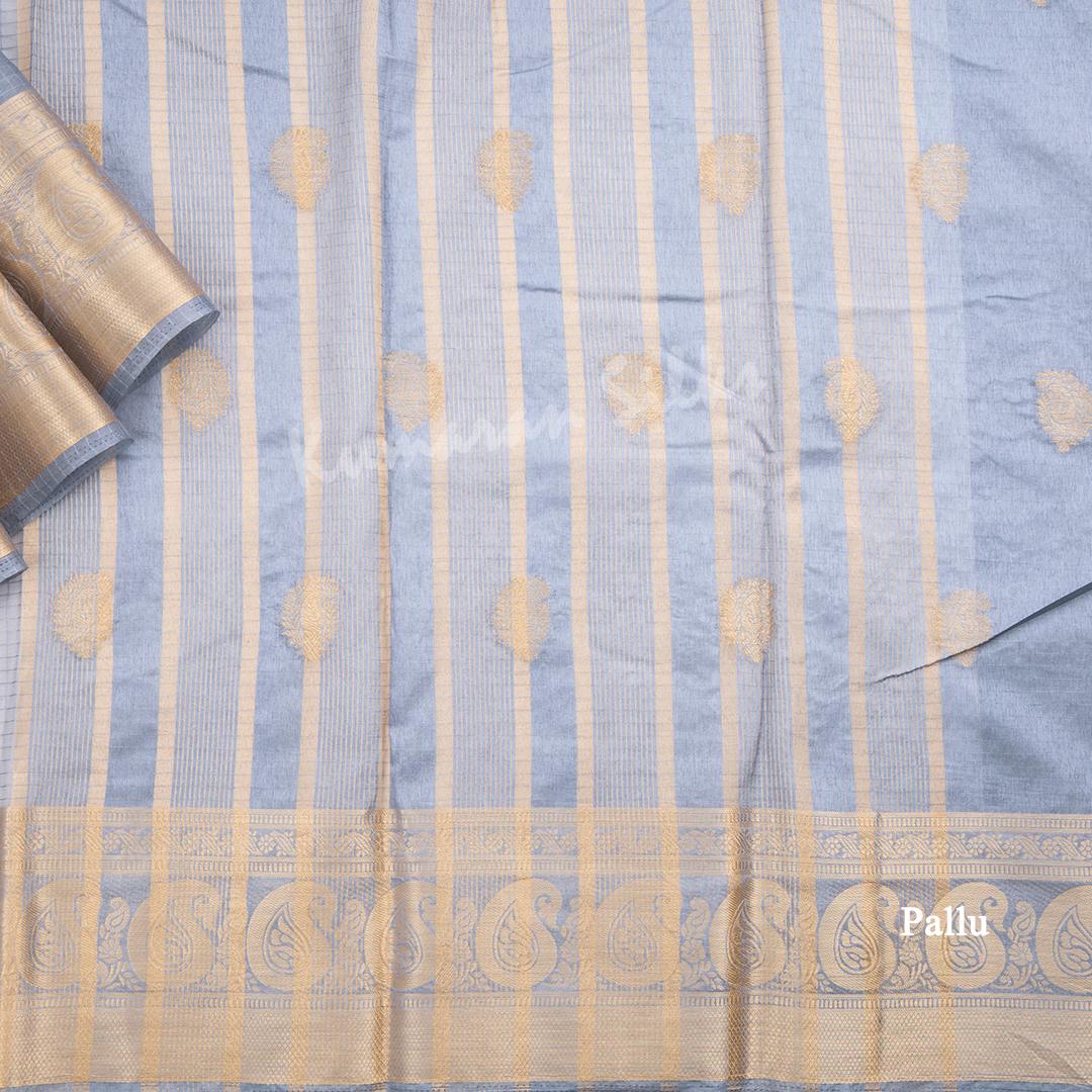 Tissue Grey Mango Zari Worked Saree