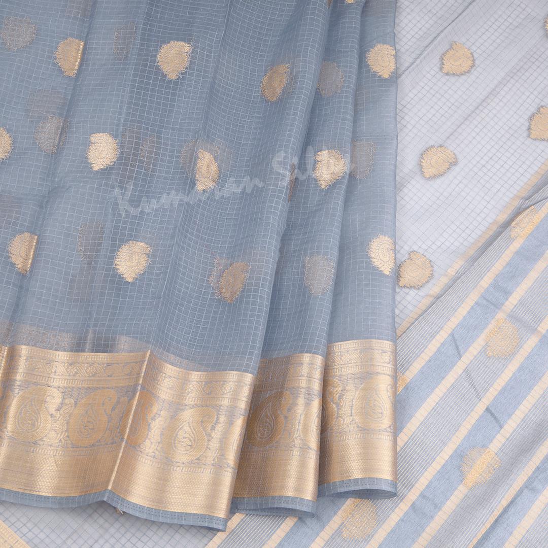 Tissue Grey Mango Zari Worked Saree