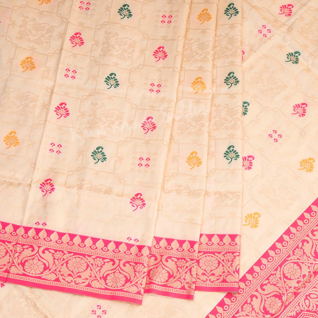 Semi Banaras Cream Zari Worked Saree - Kumaran Silks