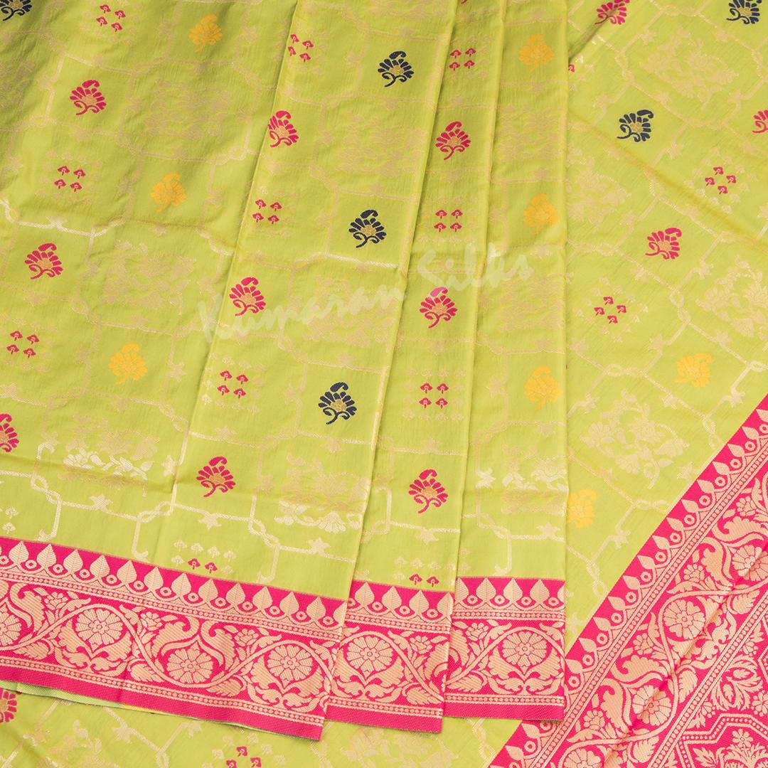 Semi Banaras Lime Green Zari Worked Saree - Kumaran Silks