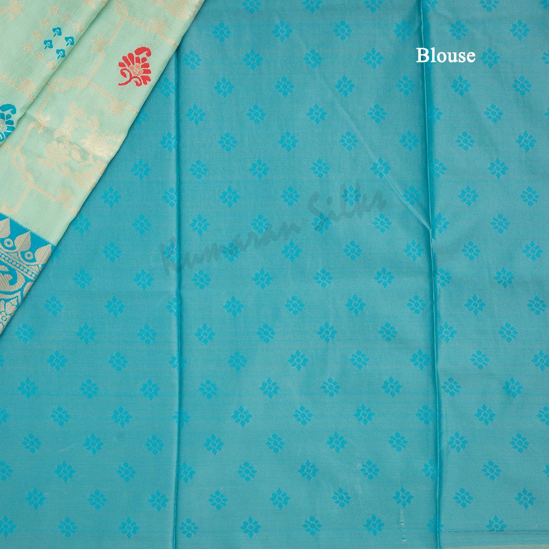 Semi Banaras Light Green Zari Worked Saree - Kumaran Silks