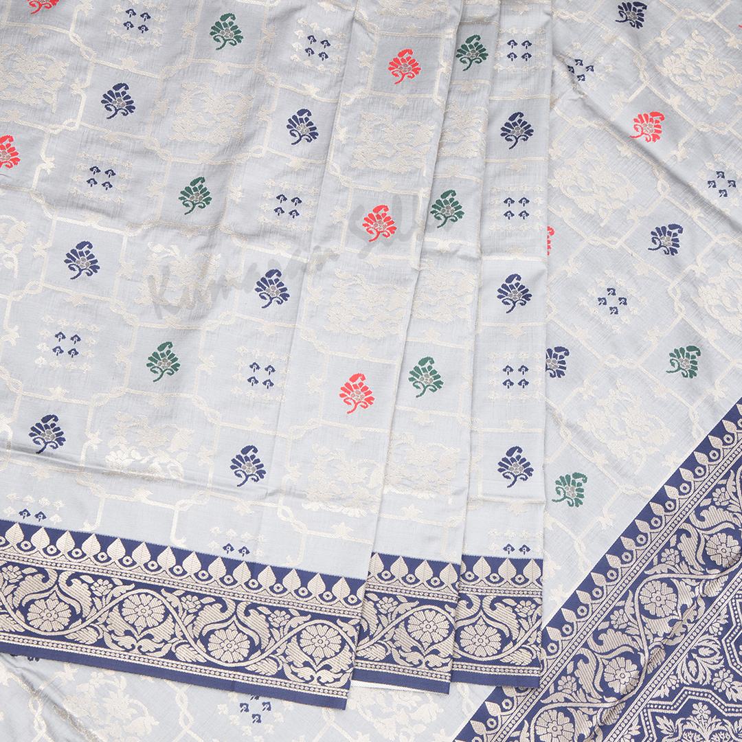 Semi Banaras Grey Zari Worked Saree 02 - Kumaran Silks