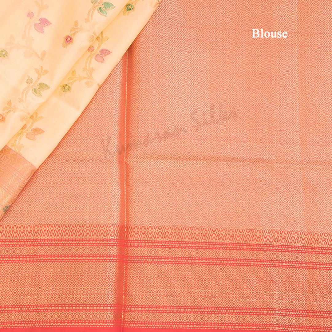 Semi Banaras Sandal Zari Worked Saree With Floral Creeper Design - Kumaran Silks