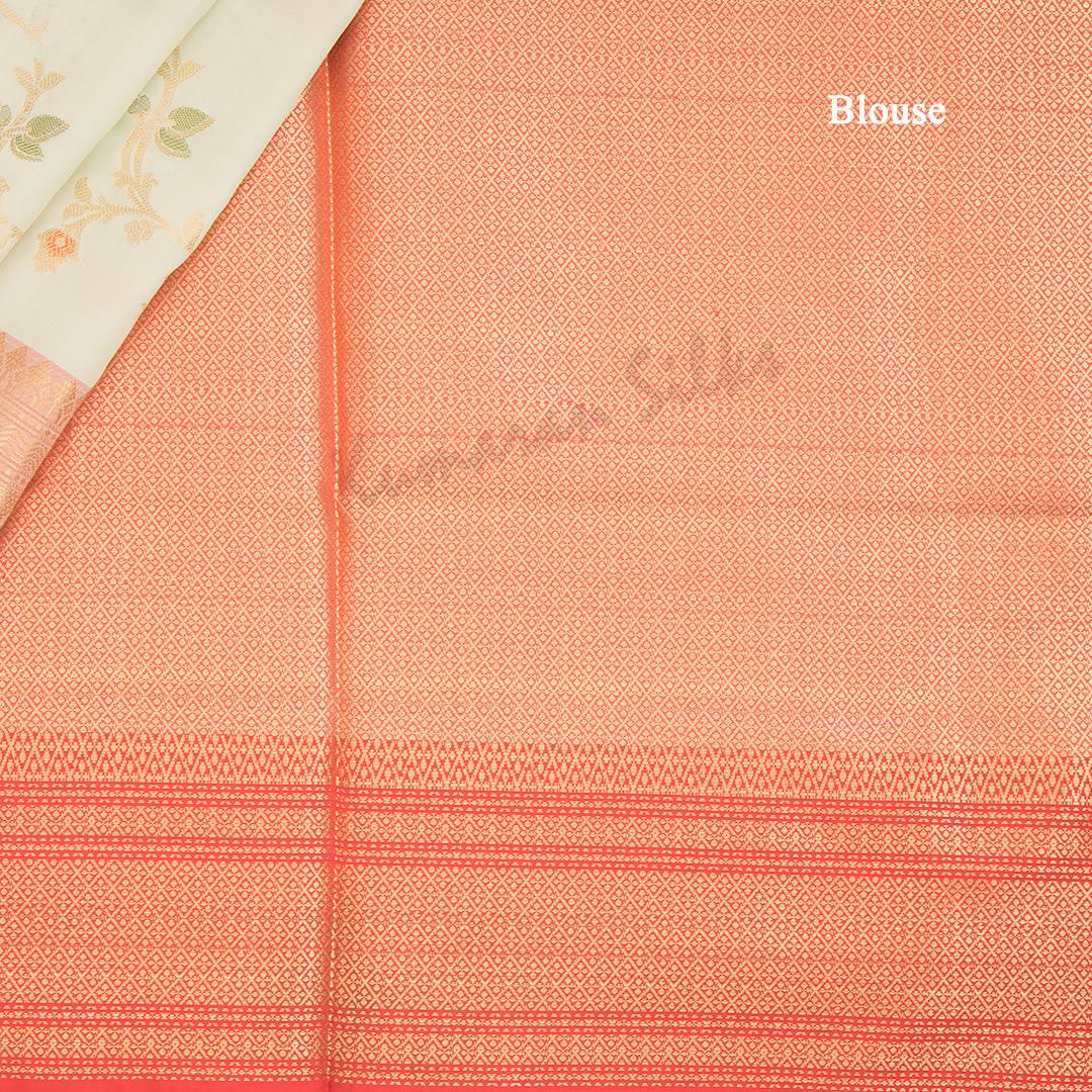 Semi Banaras Light Green Zari Worked Saree With Floral Creeper Design - Kumaran Silks