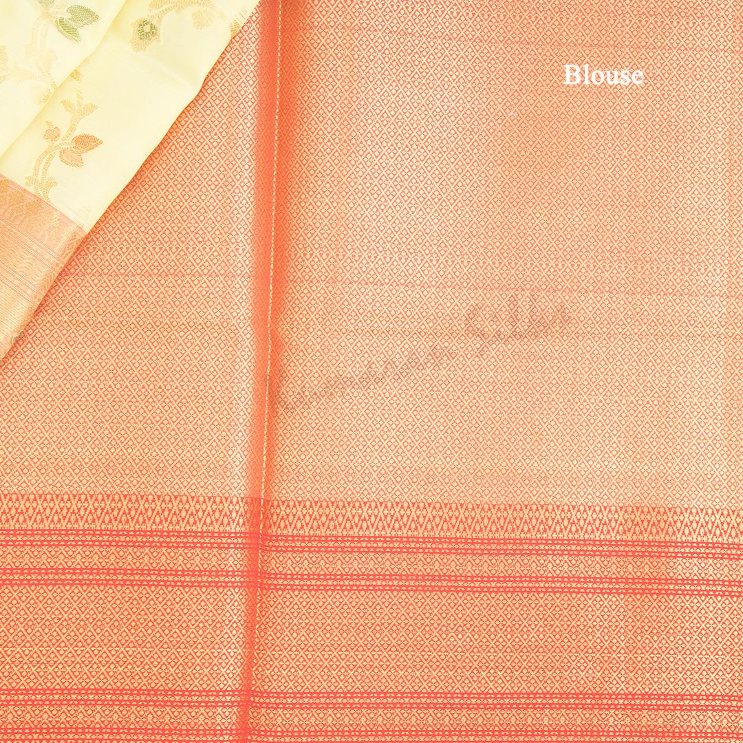 Semi Banaras Lemon Yellow Zari Worked Saree With Floral Creeper Design - Kumaran Silks