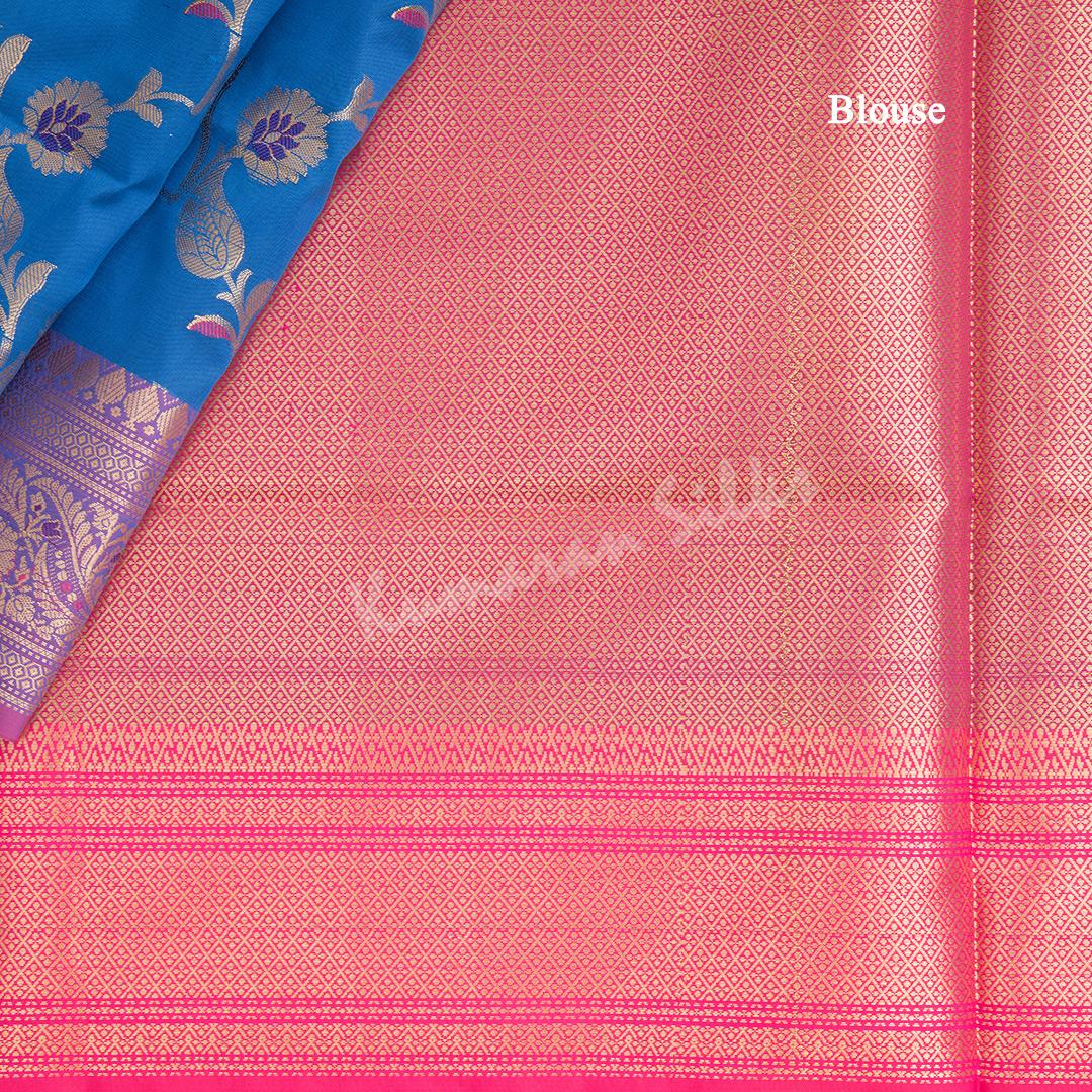 Semi Banaras Azure Blue Zari Worked Saree With Floral Creeper Design - Kumaran Silks