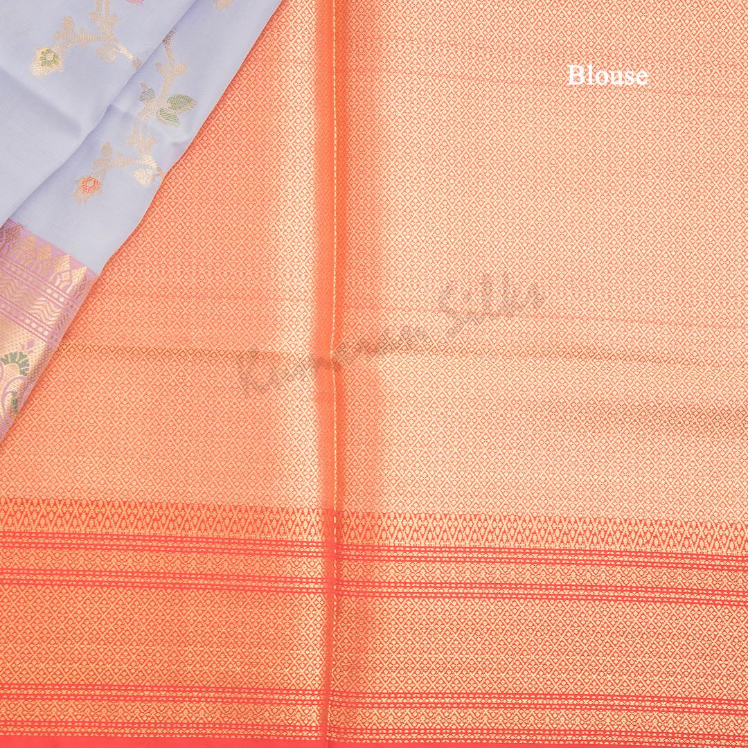 Semi Banaras Greyish Blue Zari Worked Saree With Floral Creeper Design - Kumaran Silks