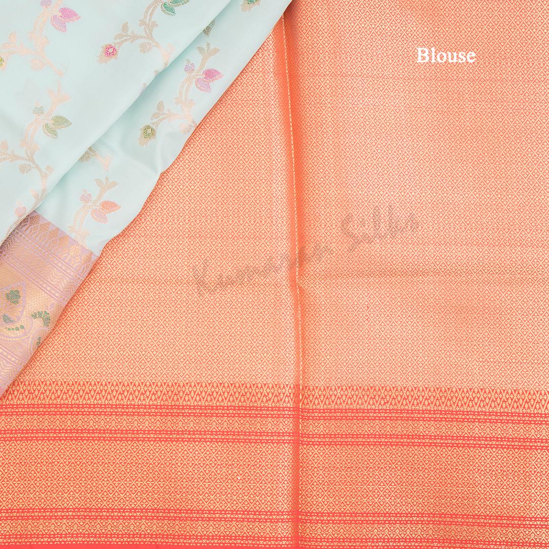 Semi Banaras Light Blue Zari Worked Saree With Floral Creeper Design - Kumaran Silks