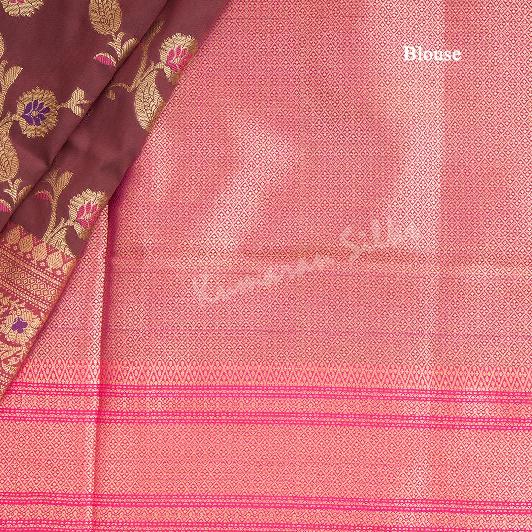 Semi Banaras Maroon Zari Worked Saree With Floral Creeper Design - Kumaran Silks