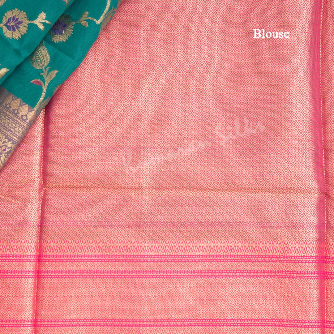 Semi Banaras Peacock Green Zari Worked Saree With Floral Creeper Design - Kumaran Silks