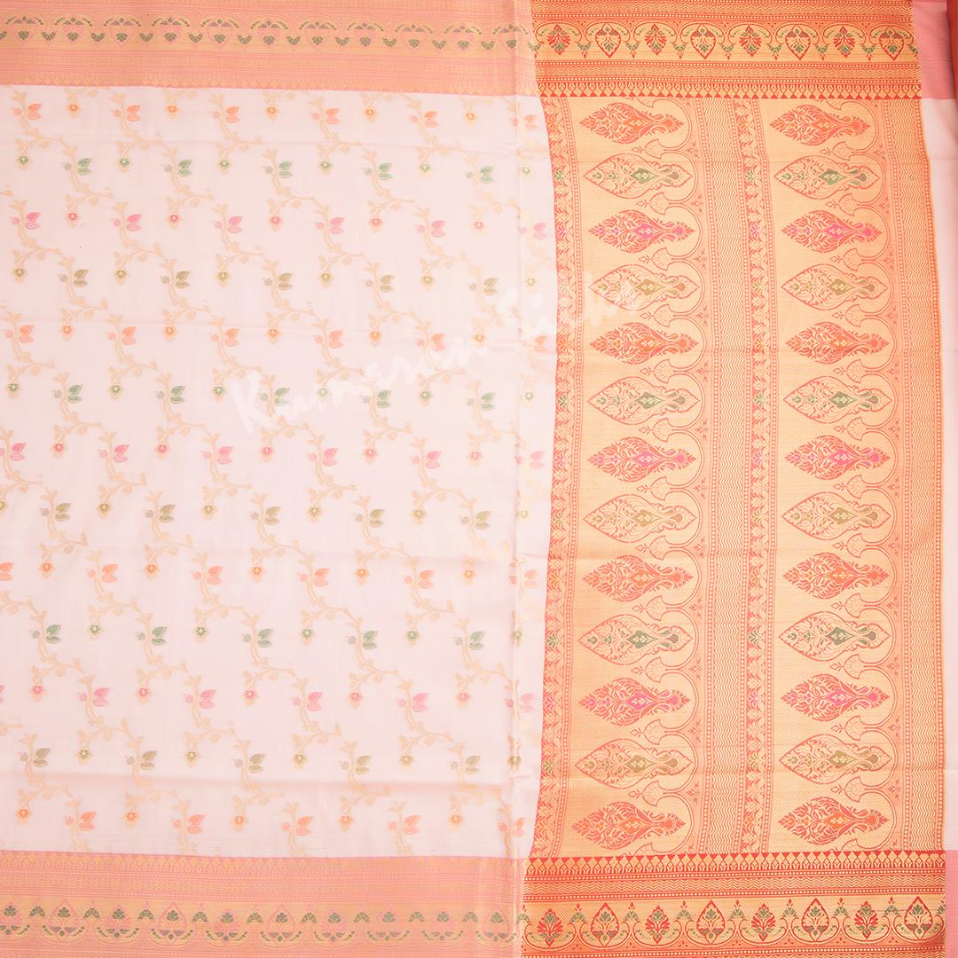 Semi Banaras Light Pink Zari Worked Saree With Floral Creeper Design - Kumaran Silks