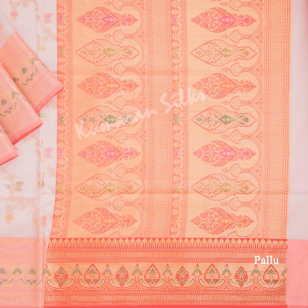 Semi Banaras Light Pink Zari Worked Saree With Floral Creeper Design - Kumaran Silks