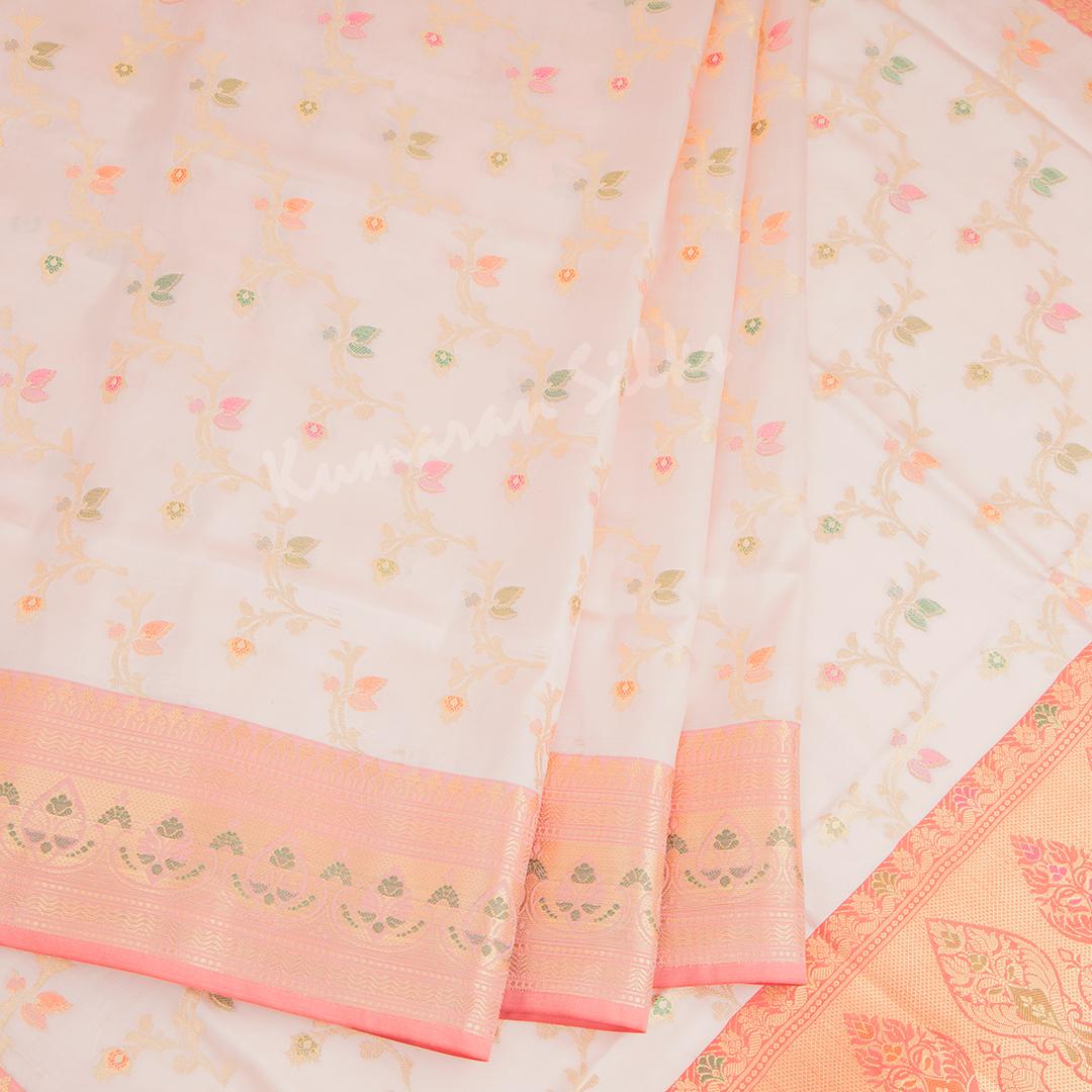 Semi Banaras Light Pink Zari Worked Saree With Floral Creeper Design - Kumaran Silks