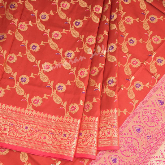 Semi Banaras Maroon Zari Worked Saree With Floral Creeper Design 02 - Kumaran Silks