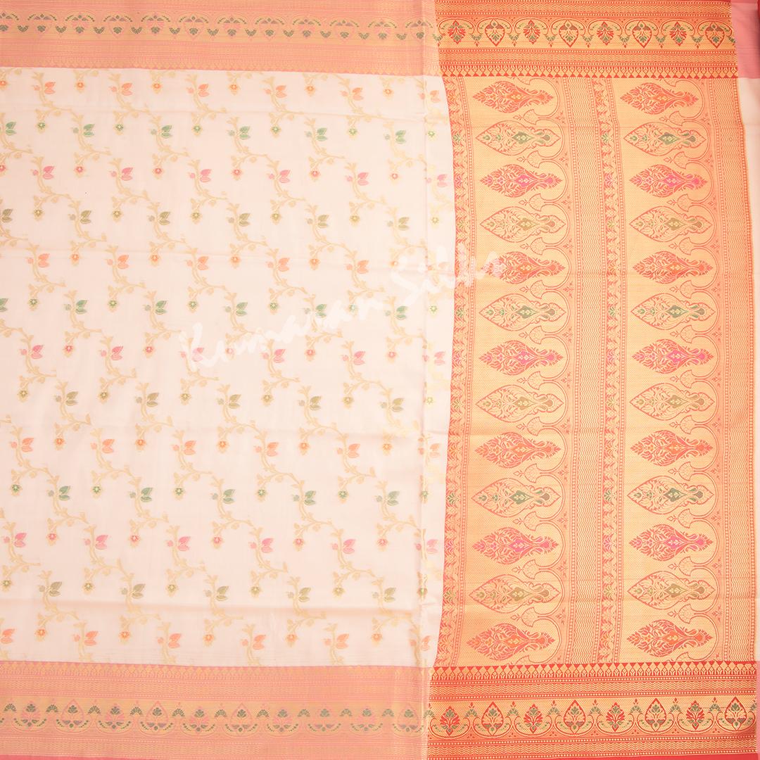 Semi Banaras Light Peach Zari Worked Saree With Floral Creeper Design - Kumaran Silks