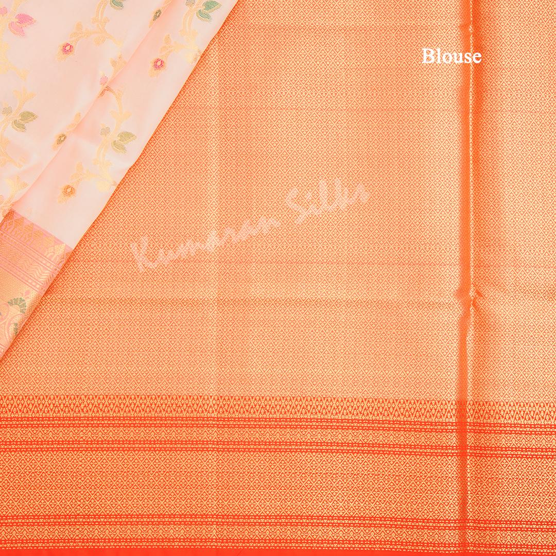 Semi Banaras Light Peach Zari Worked Saree With Floral Creeper Design - Kumaran Silks