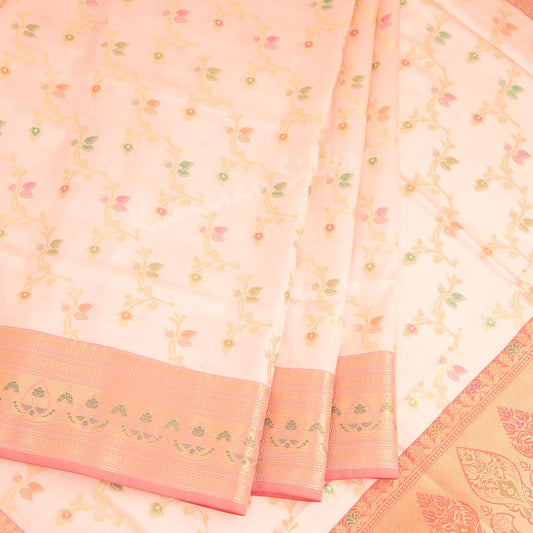 Semi Banaras Light Peach Zari Worked Saree With Floral Creeper Design - Kumaran Silks