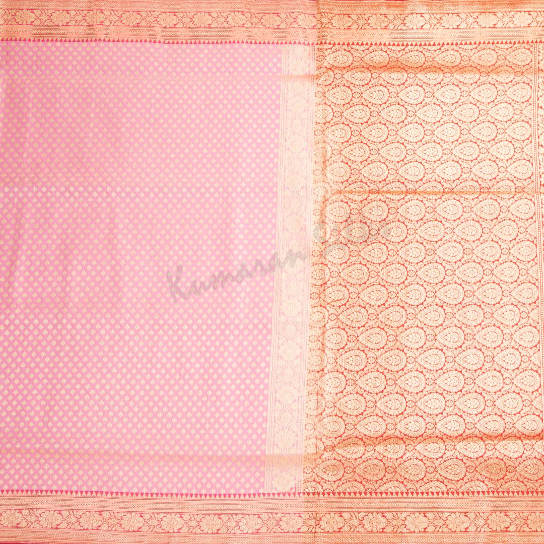 Semi Banaras Taffy Pink Zari Worked Saree With Small Buttas - Kumaran Silks