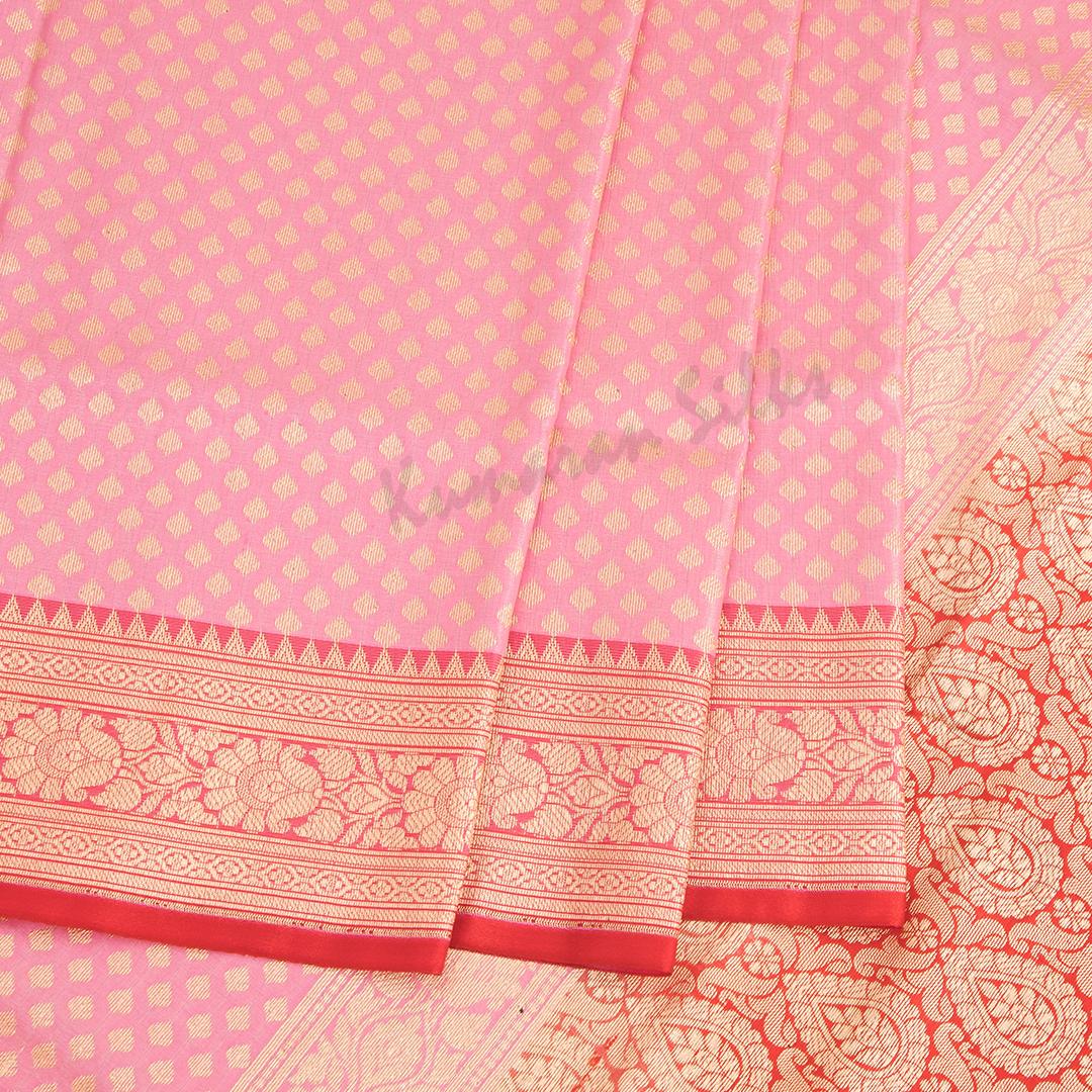 Semi Banaras Taffy Pink Zari Worked Saree With Small Buttas - Kumaran Silks