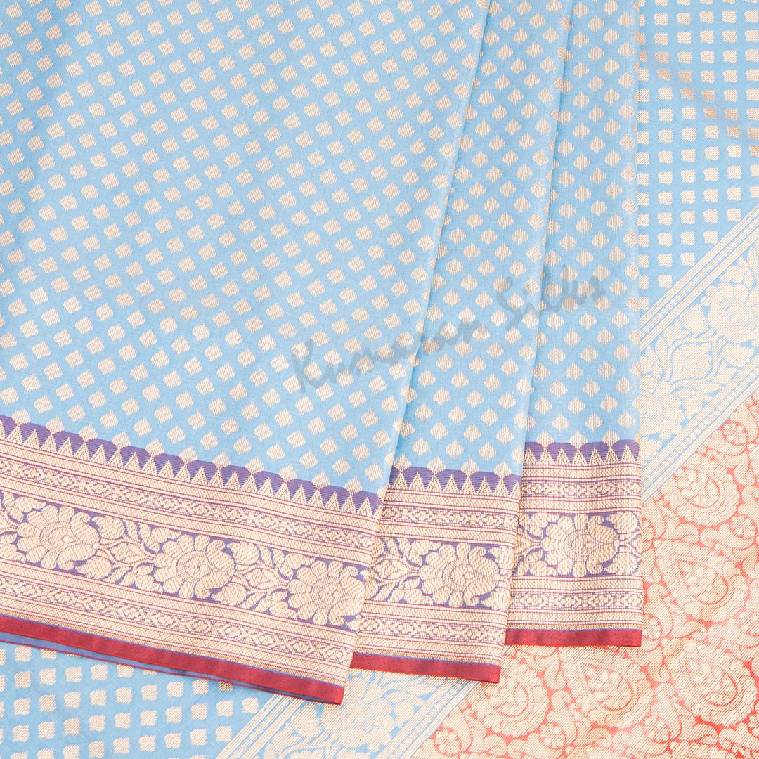 Semi Banaras Light Blue Zari Worked Saree With Small Buttas - Kumaran Silks