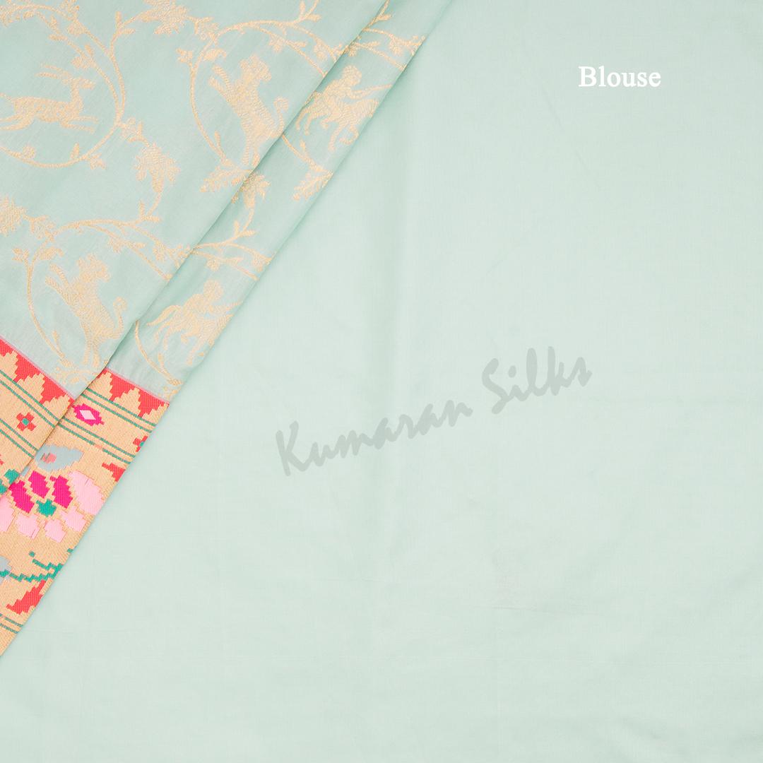 Semi Banaras Powder Blue Zari Worked Saree With Animal Design - Kumaran Silks