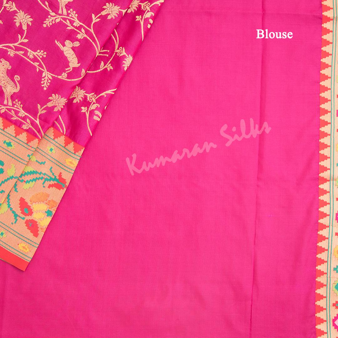 Semi Banaras Magenta Pink Zari Worked Saree With Animal Design - Kumaran Silks