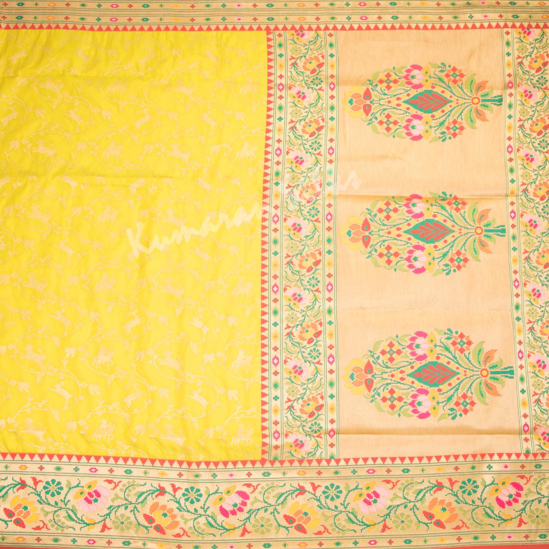 Semi Banaras Yellow Zari Worked Saree With Animal Design - Kumaran Silks