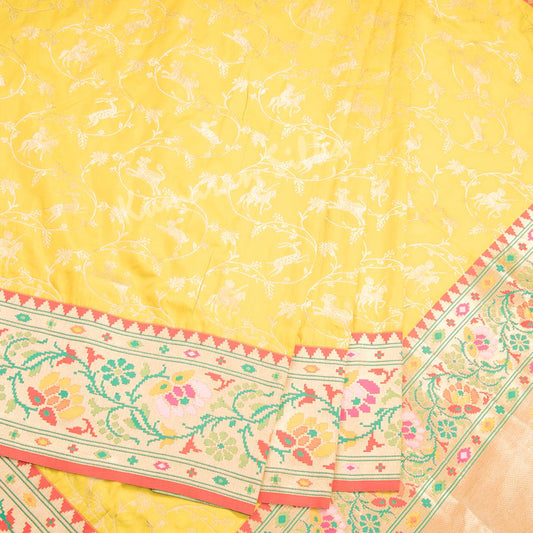 Semi Banaras Yellow Zari Worked Saree With Animal Design - Kumaran Silks