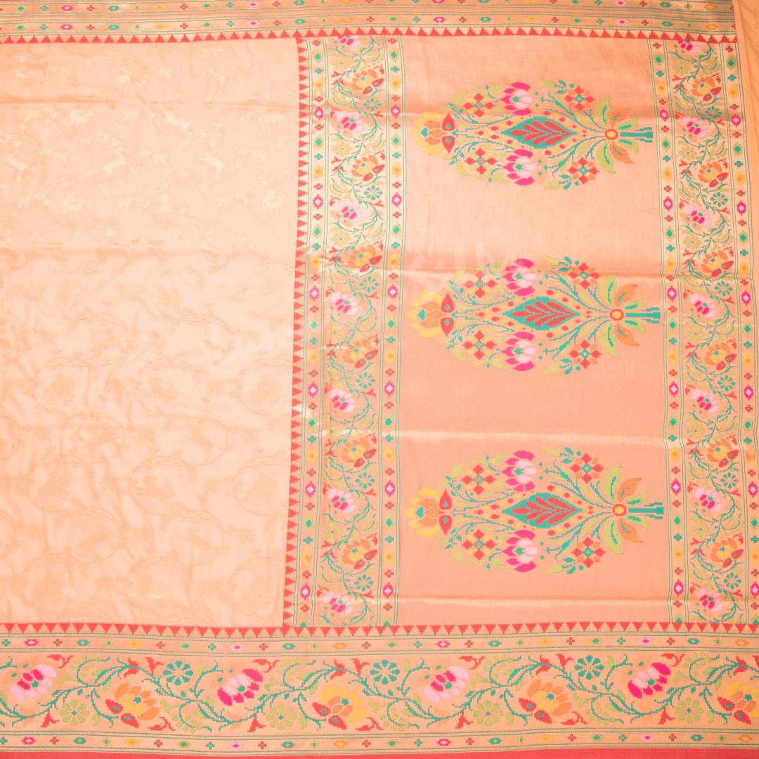 Semi Banaras Peach Zari Worked Saree With Animal Design - Kumaran Silks