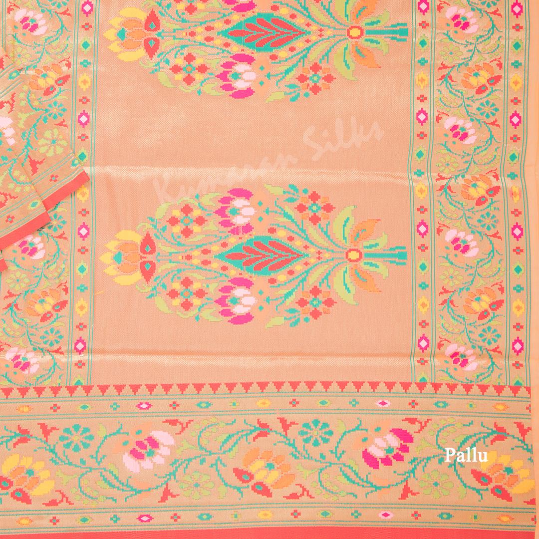 Semi Banaras Peach Zari Worked Saree With Animal Design - Kumaran Silks