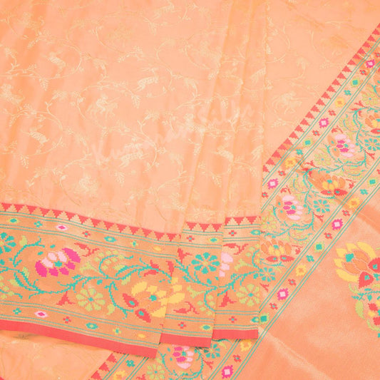 Semi Banaras Peach Zari Worked Saree With Animal Design - Kumaran Silks