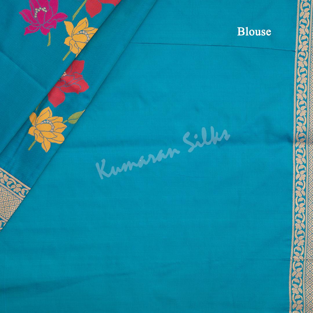 Semi Banaras Peacock Blue Thread Embossed Saree With Floral Design - Kumaran Silks