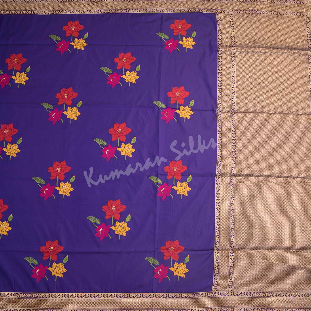 Semi Banaras Purple Thread Embossed Saree With Floral Design