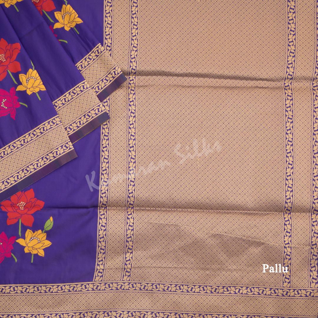 Semi Banaras Purple Thread Embossed Saree With Floral Design