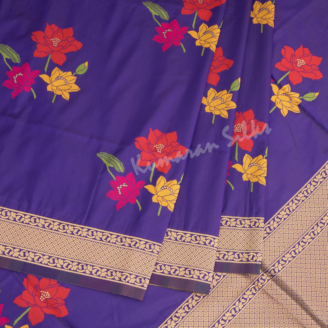 Semi Banaras Purple Thread Embossed Saree With Floral Design