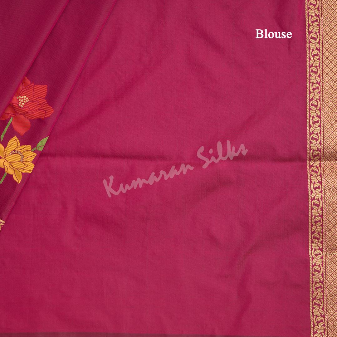 Semi Banaras Dark Pink Thread Embossed Saree With Floral Design