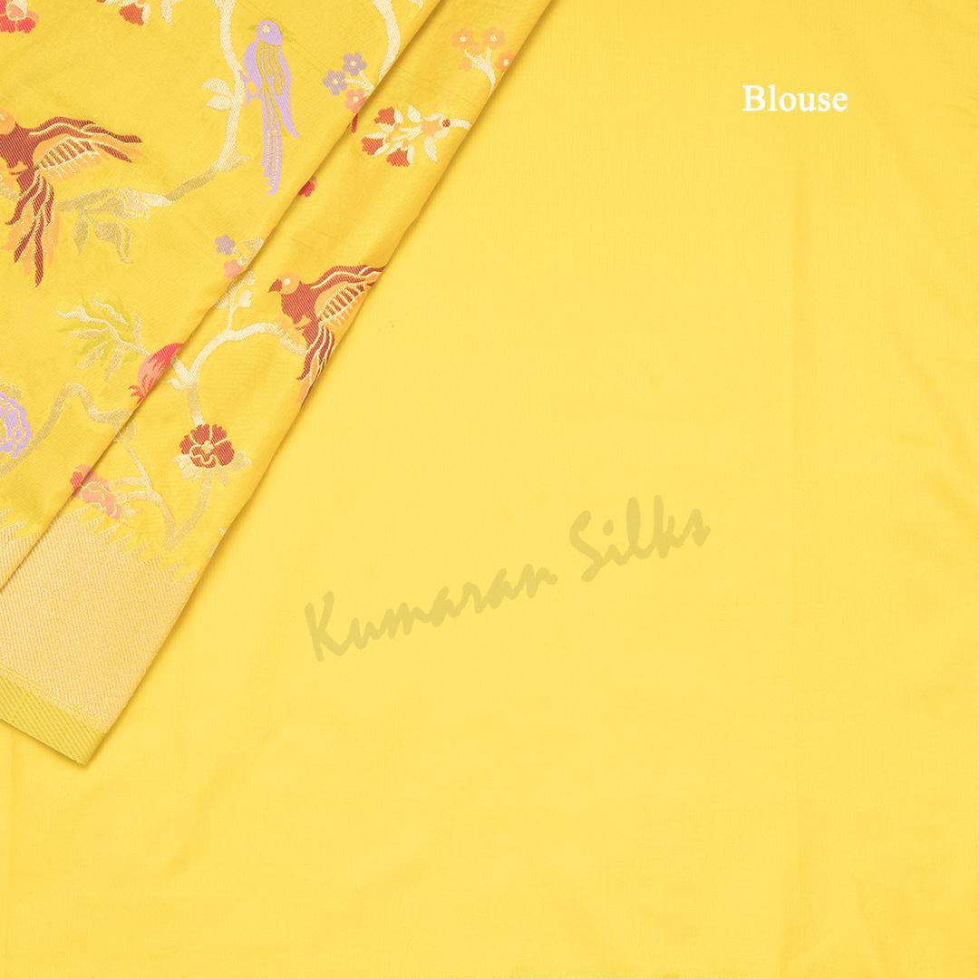 Semi Banaras Mustard Zari Worked Saree And Branches With Birds Design - Kumaran Silks