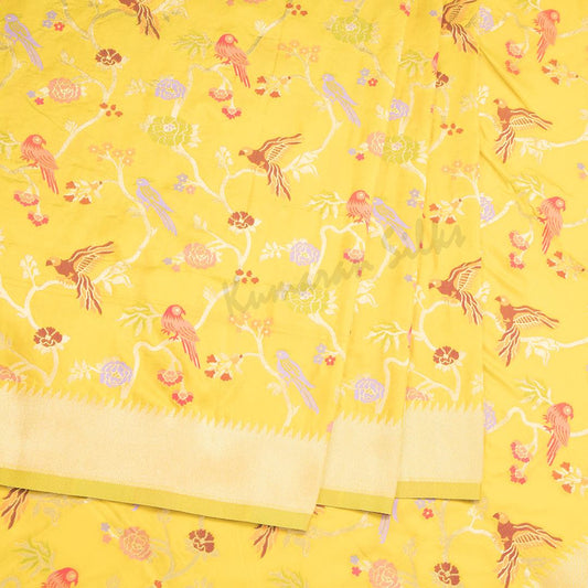 Semi Banaras Mustard Zari Worked Saree And Branches With Birds Design - Kumaran Silks