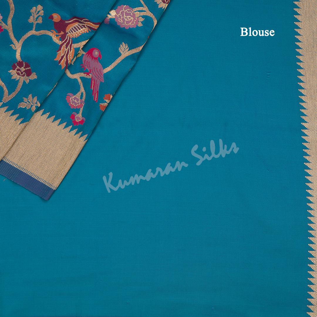 Semi Banaras Peacock Blue Zari Worked Saree And Branches With Birds Design - Kumaran Silks