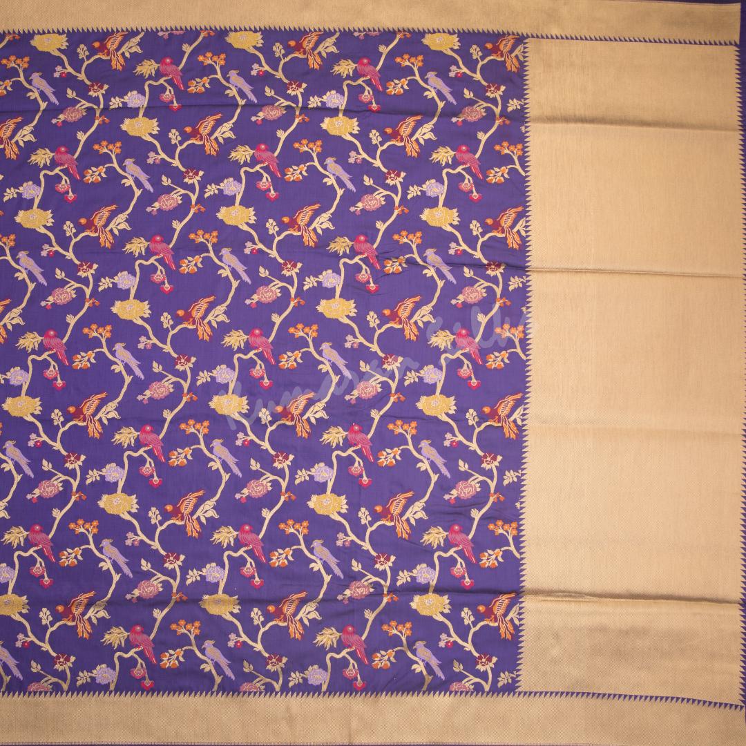 Semi Banaras Purple Zari Worked Saree And Branches With Birds Design - Kumaran Silks