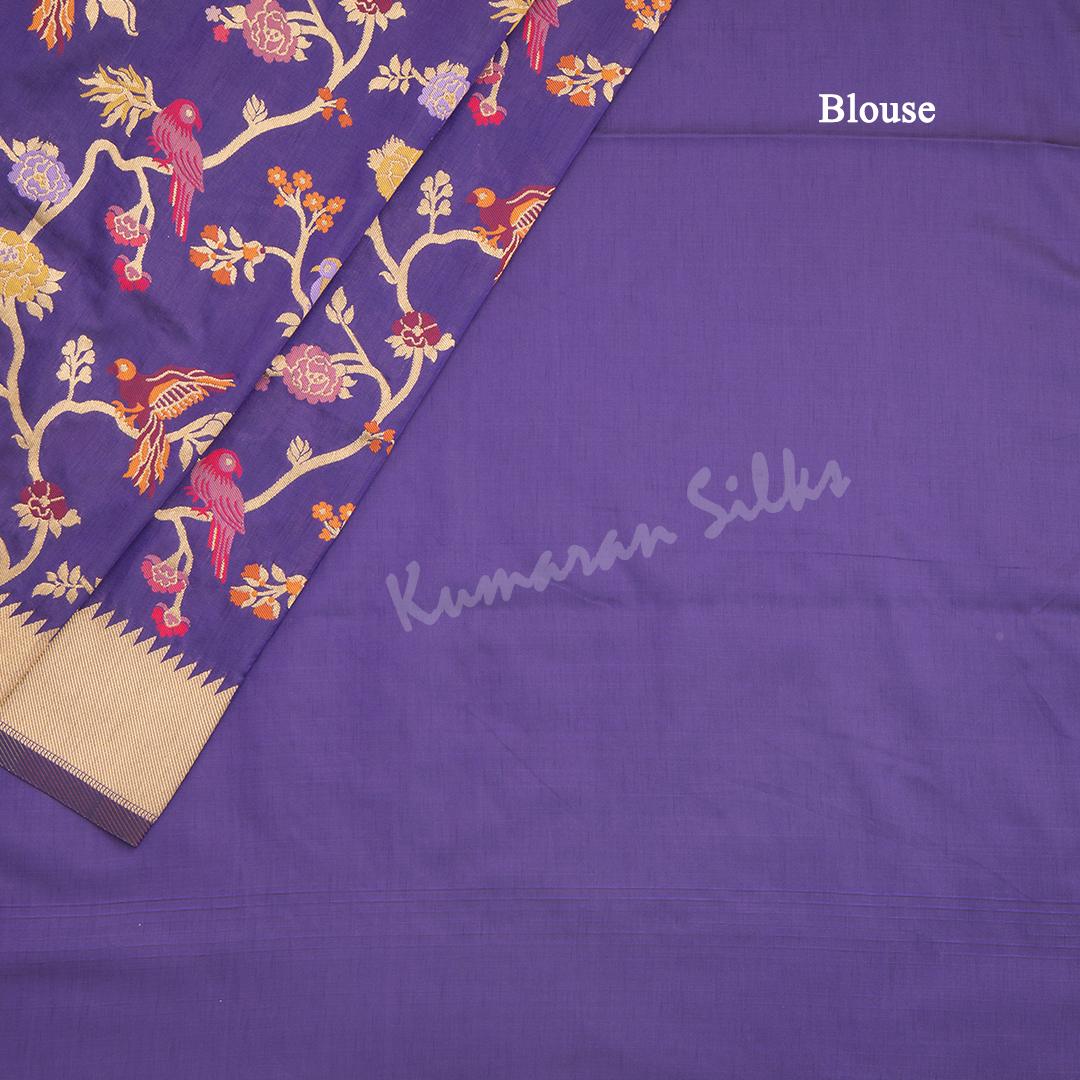 Semi Banaras Purple Zari Worked Saree And Branches With Birds Design - Kumaran Silks