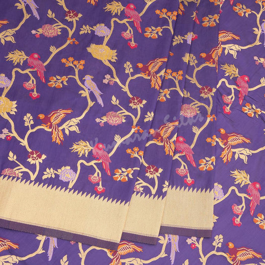 Semi Banaras Purple Zari Worked Saree And Branches With Birds Design - Kumaran Silks